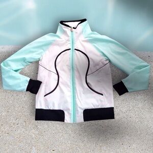 Lululemon Seawheeze Track Attack Jacket Mint & Pink Stripe with Black Size 12